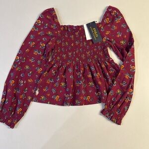 *NWT Polo Ralph Lauren Kids Girl's Purple Floral Smocked Square Neck Top Size S